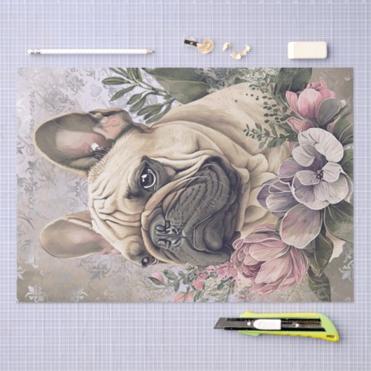 Bulldog-Floral-Hund Seidenpapier (Handwerk)