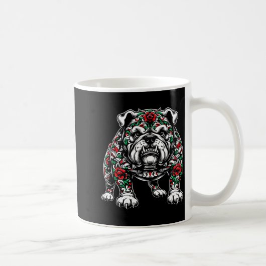Bulldog Floral Red Rose Mens Womens  Kaffeetasse (Rechts)