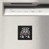 Bulldog Floral Red Rose Mens Womens  Magnet (In Situ (Geschirrspüler))
