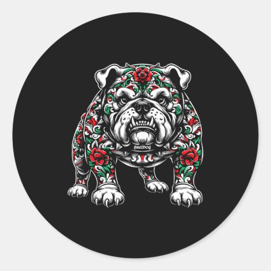 Bulldog Floral Red Rose Mens Womens  Runder Aufkleber (Vorderseite)