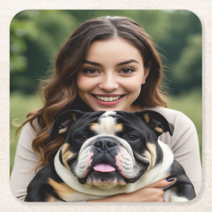 Bulldog-Foto hinzufügen Personalisieren Anpassen Rechteckiger Pappuntersetzer