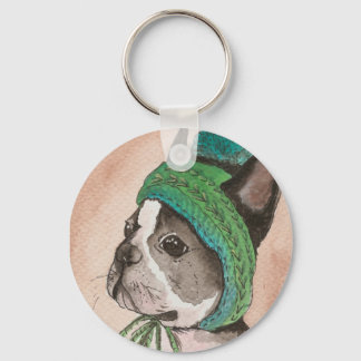Bulldog Frances con gorro de lana Schlüsselanhänger