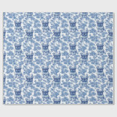 Bulldog Frenchie Blue Toile Muster Geschenkpapier (Flach)