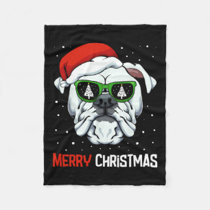 Bulldog Frohe Weihnachten Pajama Niedlich Hund Wei Fleecedecke
