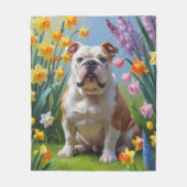 Bulldog-Frühlingsblumen Fleecedecke (Vorderseite)