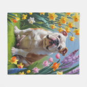 Bulldog-Frühlingsblumen Fleecedecke (Vorderseite (Horizontal))