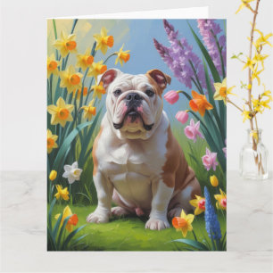 Bulldog Frühlingsblumen Gemälde Karte