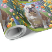 Bulldog-Frühlingsblumen Geschenkpapier (Rolleneckpunkt)