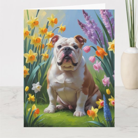 Bulldog-Frühlingsblumen Karte (Vorderseite)