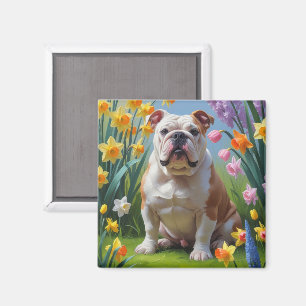 Bulldog Frühlingsblumen Malerei Magnet