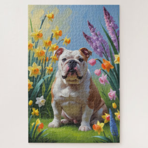 Bulldog-Frühlingsblumen-Malerei Puzzle