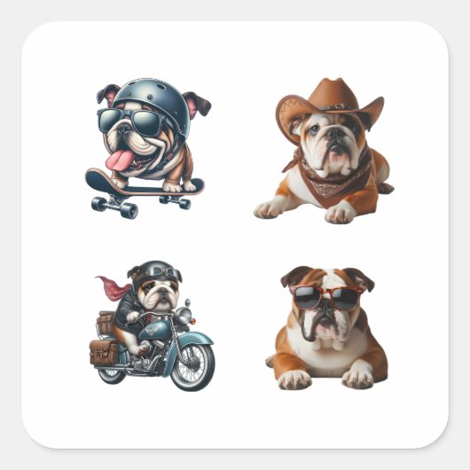 Bulldog Funny 4 Pack Stickers (Vorderseite)