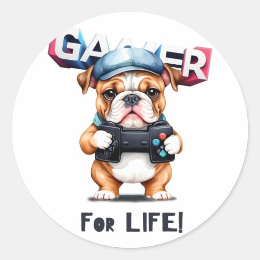 Bulldog-Gamer für das Leben Runder Aufkleber (Vorderseite)