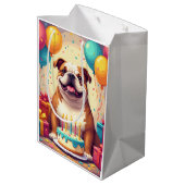 Bulldog-Geburtstagsfeier Mittlere Geschenktüte (Rückseite Schrägansicht)