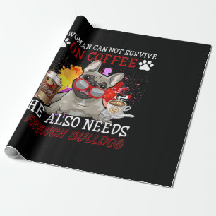 Bulldog-Geschenk Kaffee Sie braucht auch Französ Geschenkpapier