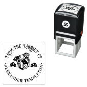 Bulldog-Gesicht "From the Library" Round Book Name Permastempel (Beispiel)