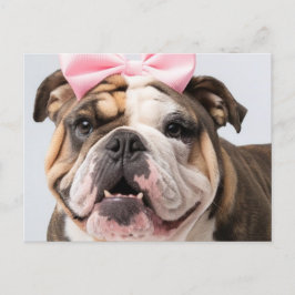 Bulldog-Gesicht mit Bow-Postkarte Postkarte