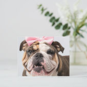 Bulldog-Gesicht mit Bow-Postkarte Postkarte (Stehend Vorderseite)