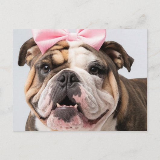 Bulldog-Gesicht mit Bow-Postkarte Postkarte (Vorderseite)