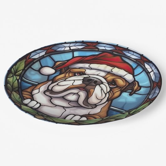 Bulldog gesteinigtes Glass Weihnachten Pappteller (Schrägansicht)