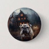 Bulldog Halloween Beängstigend Button (Vorderseite)