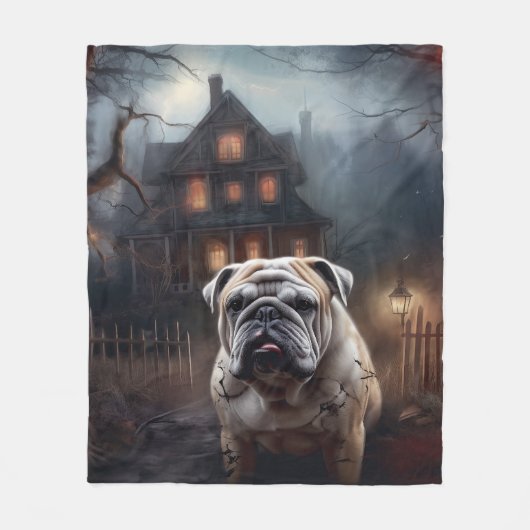 Bulldog Halloween Beängstigend Fleecedecke (Vorderseite)