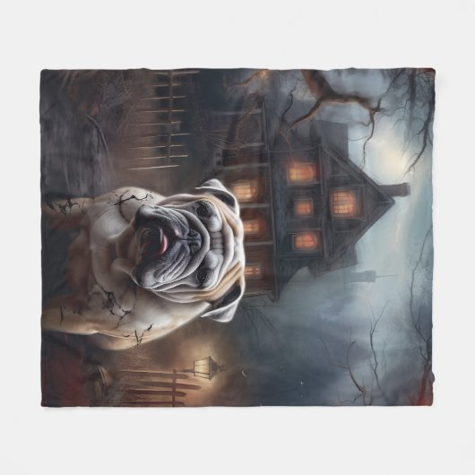 Bulldog Halloween Beängstigend Fleecedecke (Vorderseite (Horizontal))