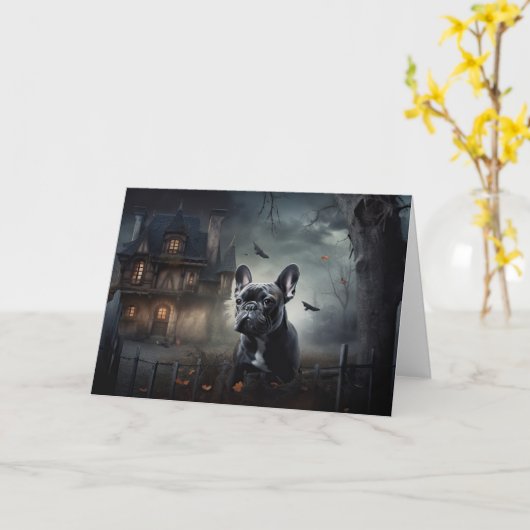 Bulldog Halloween Beängstigend Karte (Gelbe Blume)