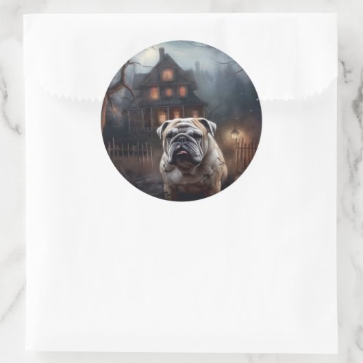 Bulldog Halloween Beängstigend Runder Aufkleber (Tasche)