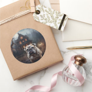 Bulldog Halloween Beängstigend Runder Aufkleber