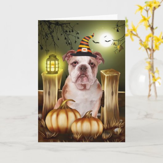 Bulldog Halloween Karte (Gelbe Blume)