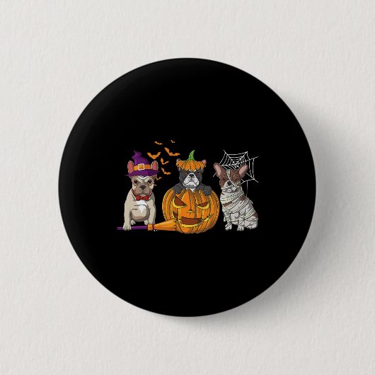 Bulldog Halloween Mummy Pumpkin Fun Hund Liebe Button (Vorderseite)