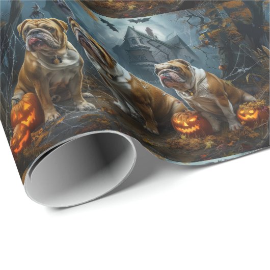 Bulldog Halloween Night Doggy Delight Geschenkpapier (Rolleneckpunkt)