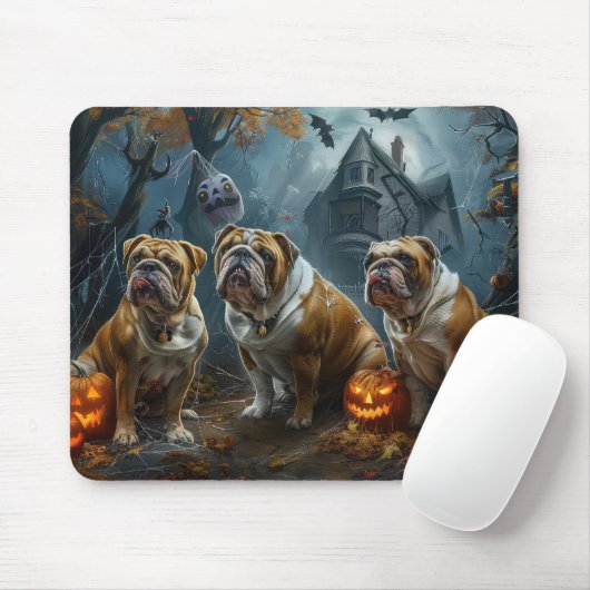 Bulldog Halloween Night Doggy Delight Mousepad (Mit Mouse)