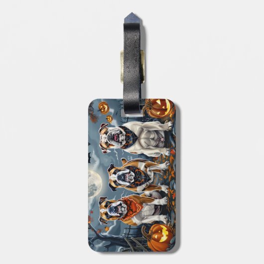 Bulldog Halloween Spooky Gepäckanhänger (Rückseite vertikal)