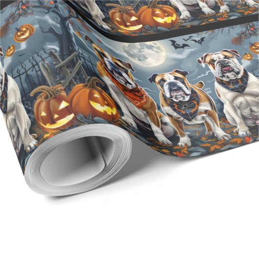 Bulldog Halloween Spooky Geschenkpapier (Rolleneckpunkt)