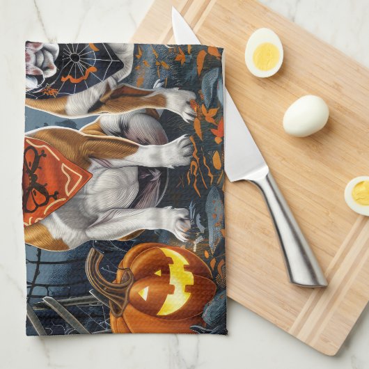 Bulldog Halloween Spooky Geschirrtuch (Viertel Falte)