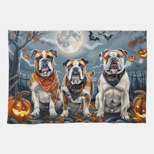 Bulldog Halloween Spooky Geschirrtuch (Horizontal)