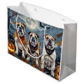 Bulldog Halloween Spooky Große Geschenktüte (Rückseite Schrägansicht)