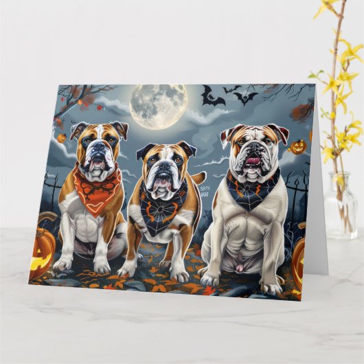 Bulldog Halloween Spooky Karte (Gelbe Blume)