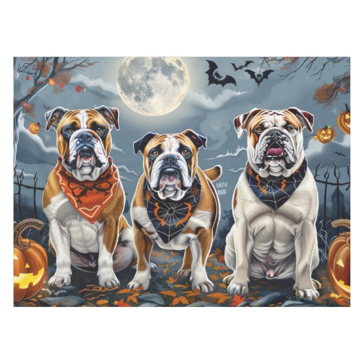 Bulldog Halloween Spooky Tischdecke (Vorderseite (Horizontal))