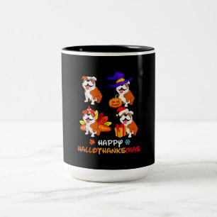 Bulldog Halloween und fröhliches Weihnachtsfest Ha Zweifarbige Tasse