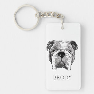 Bulldog Hand Zeichne Personalisiert Schlüsselanhänger