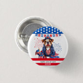 Bulldog Happy 4. Juli America Independence Day Button (Vorne & Hinten)