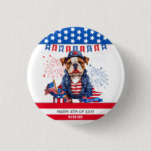 Bulldog Happy 4. Juli America Independence Day Button