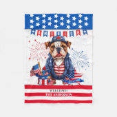 Bulldog Happy 4. Juli America Independence Day Fleecedecke (Vorderseite)