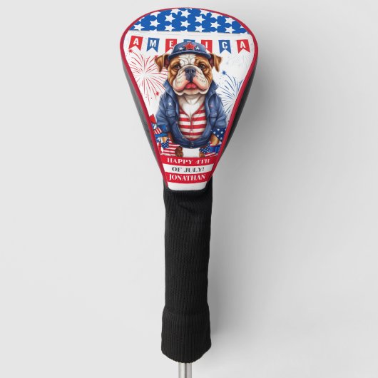 Bulldog Happy 4. Juli America Independence Day Golf Headcover (Vorderseite)