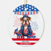 Bulldog Happy 4. Juli America Independence Day Keramik Ornament (Links)