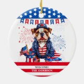 Bulldog Happy 4. Juli America Independence Day Keramik Ornament (Hinten)