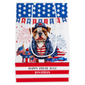 Bulldog Happy 4. Juli America Independence Day Mittlere Geschenktüte (Rückseite)
